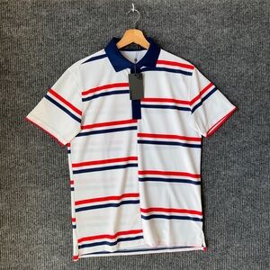 G/FORE Mens S Golf‎ Polo Shirt Offset Stripe Red White Blue G4 Performance New 1